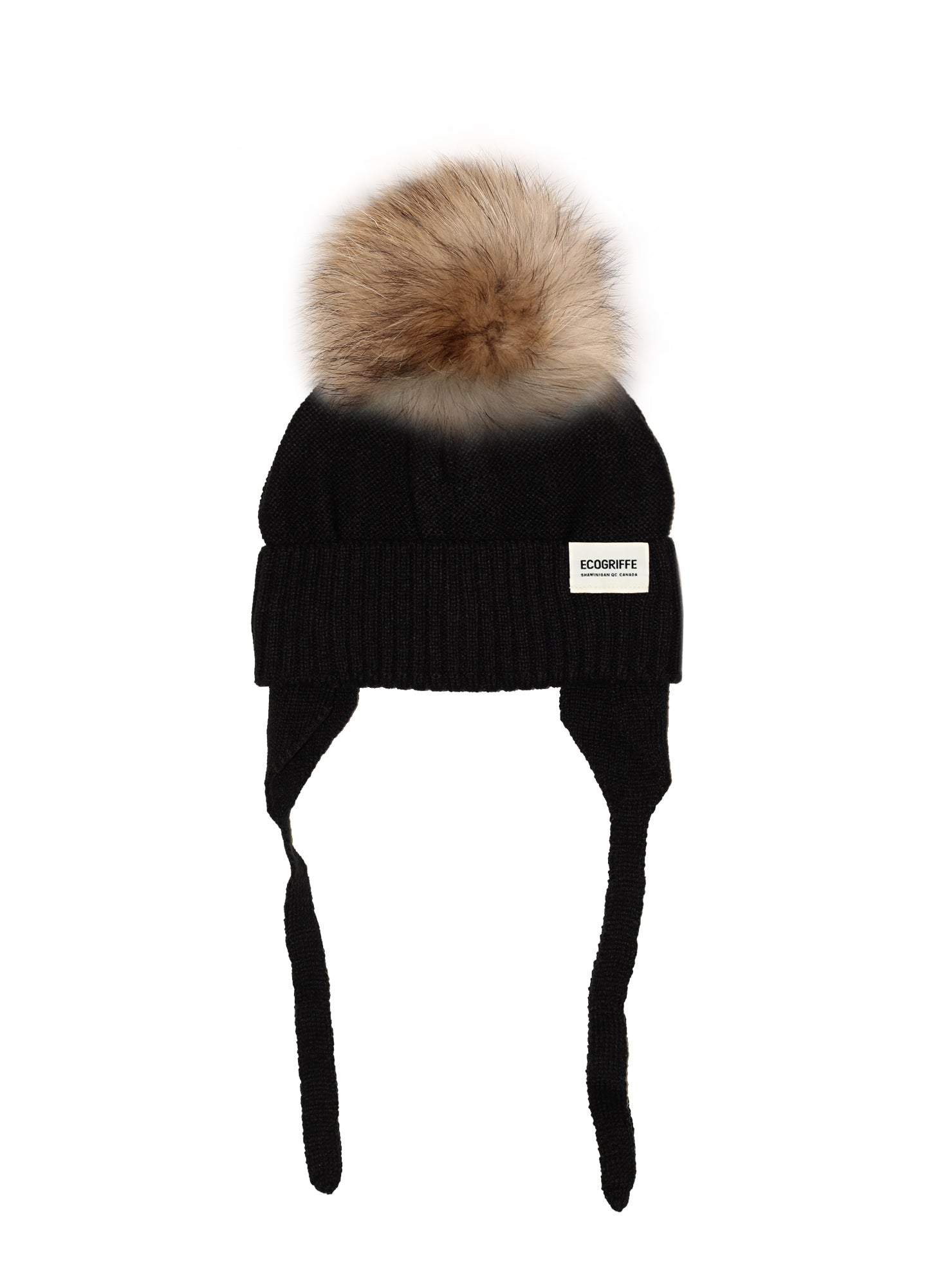 Tuque noire Raton avec pompon